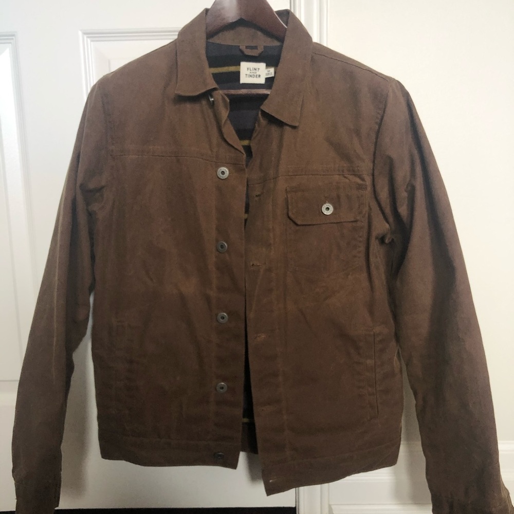 Flint & Tinder Flannel Lined Waxed Trucker Jacket